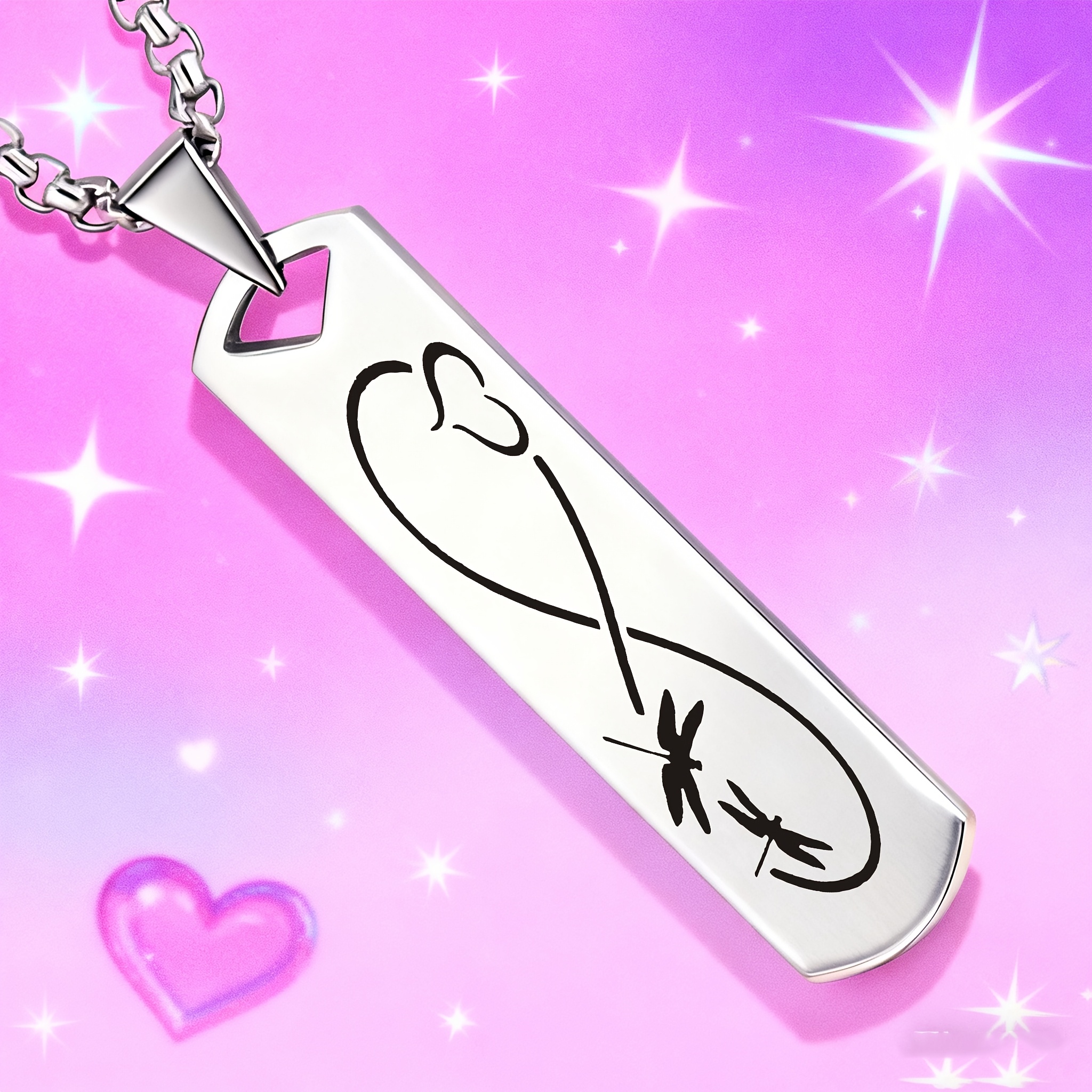 Dragonfly Heart Pattern Stainless Steel Pendant Necklace, Gift